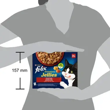 Felix Sensations Jellies multipack výběr - hovězí s rajčaty, kuře s mrkví, kachna, jehněčí v lahodném želé 24x85 g