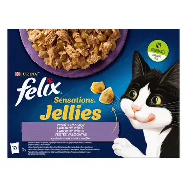 Felix Sensations Jellies multipack výběr s jehněčím, makrelou, treskou, krůtou v lahodném želé 12x85 g