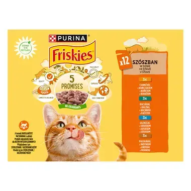 FRISKIES® multipack s kuřetem, lososem, kachnou, krůtou ve šťávě